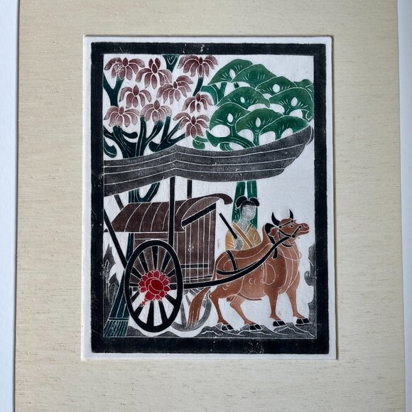 Late 20th Century Chinese School Bas Relief Rubbing of Ox and Cart - Picture 2 of 9